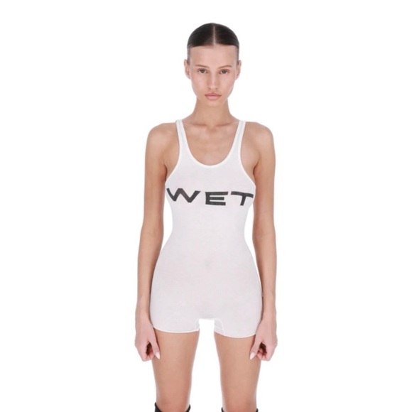 Yeezy Pants - NWOT Yeezy White Tank Romper with Black 'WET' Graphic